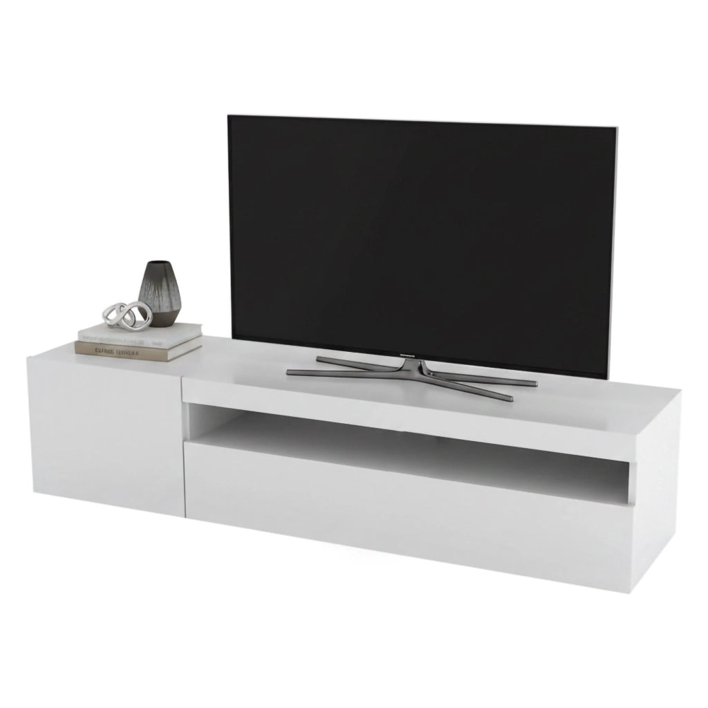 Mobile da soggiorno Porta Ardy, Made in Italy, Credenza per Ardy a 2 ante, Porta Ardy da salotto, cm 150x40h37, Bianco lucido