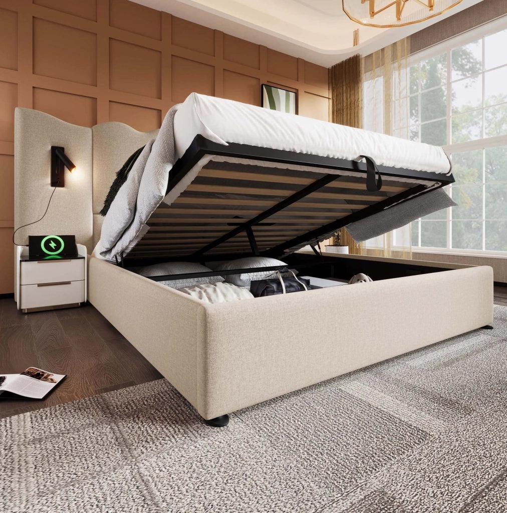 Letto 160x200 cm bianco/rovere chiaro con cassetti， senza materasso