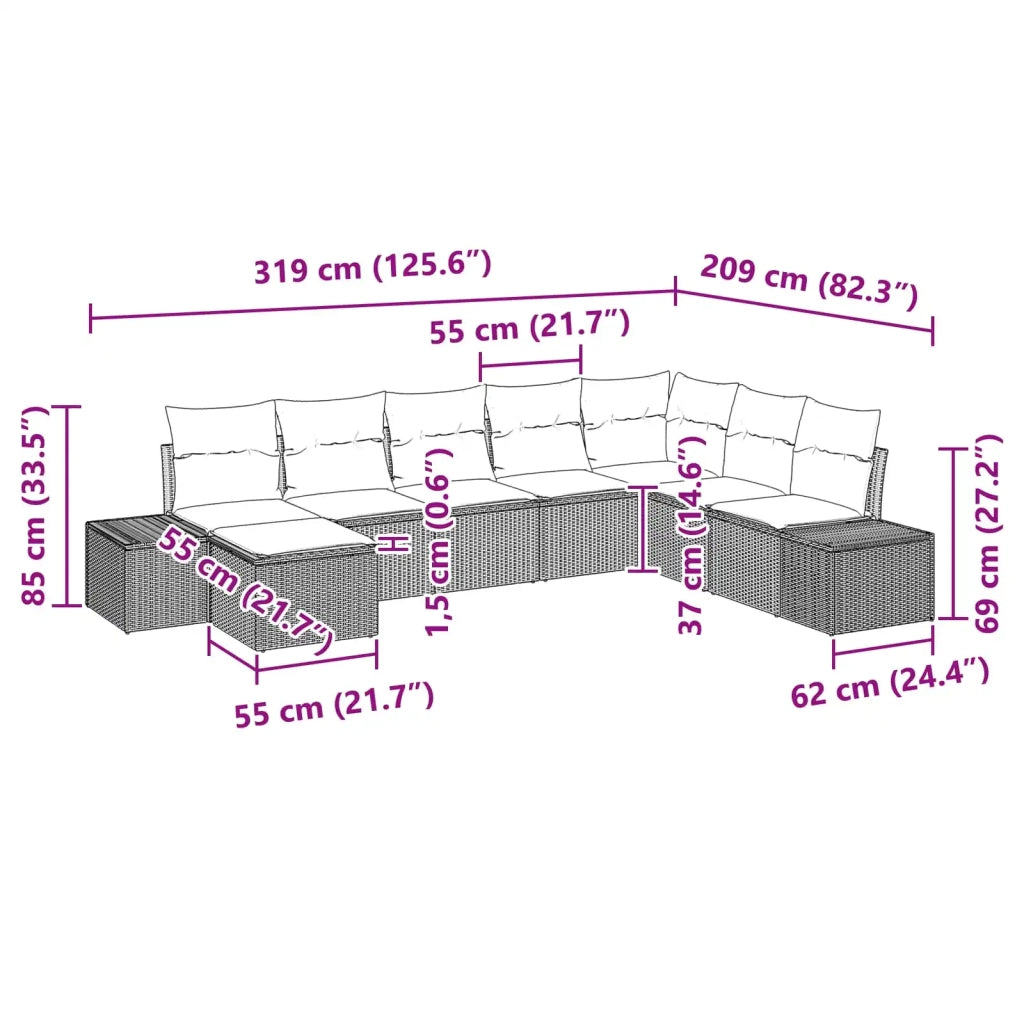 Set Divano da Giardino con cuscino 8 pcs Marrone polyrattan