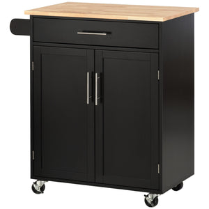 Carrello da Cucina 83x45x91,5 cm con Cassetto e Armadietto 2 Ante Ruote e Barra Laterale Nero