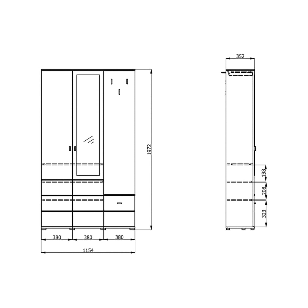 Raroto, Mobile da Ingresso Specchio Incluso, 116x35x197h cm Bianco