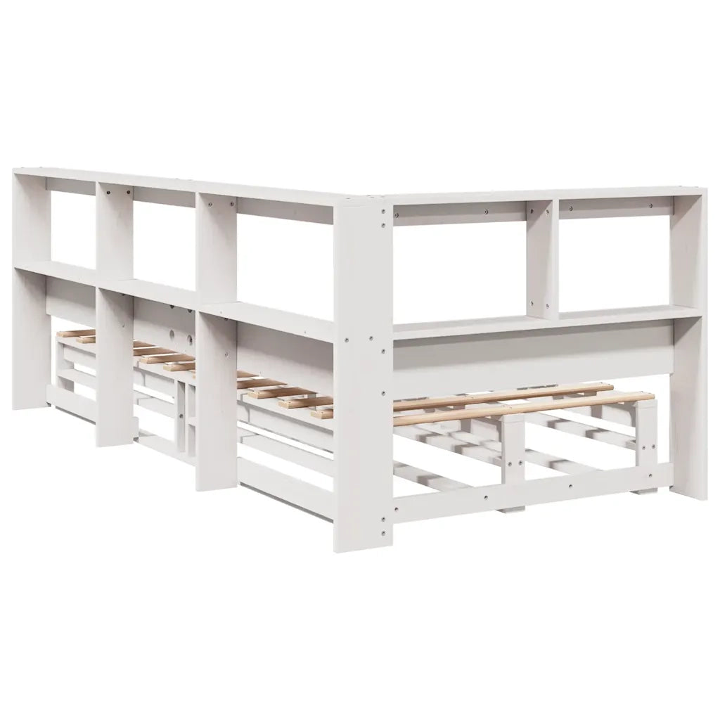 Letto Libreria senza Materasso-Struttura Letto con contenitore Bianca 90x200 cm Legno di Pino 218276