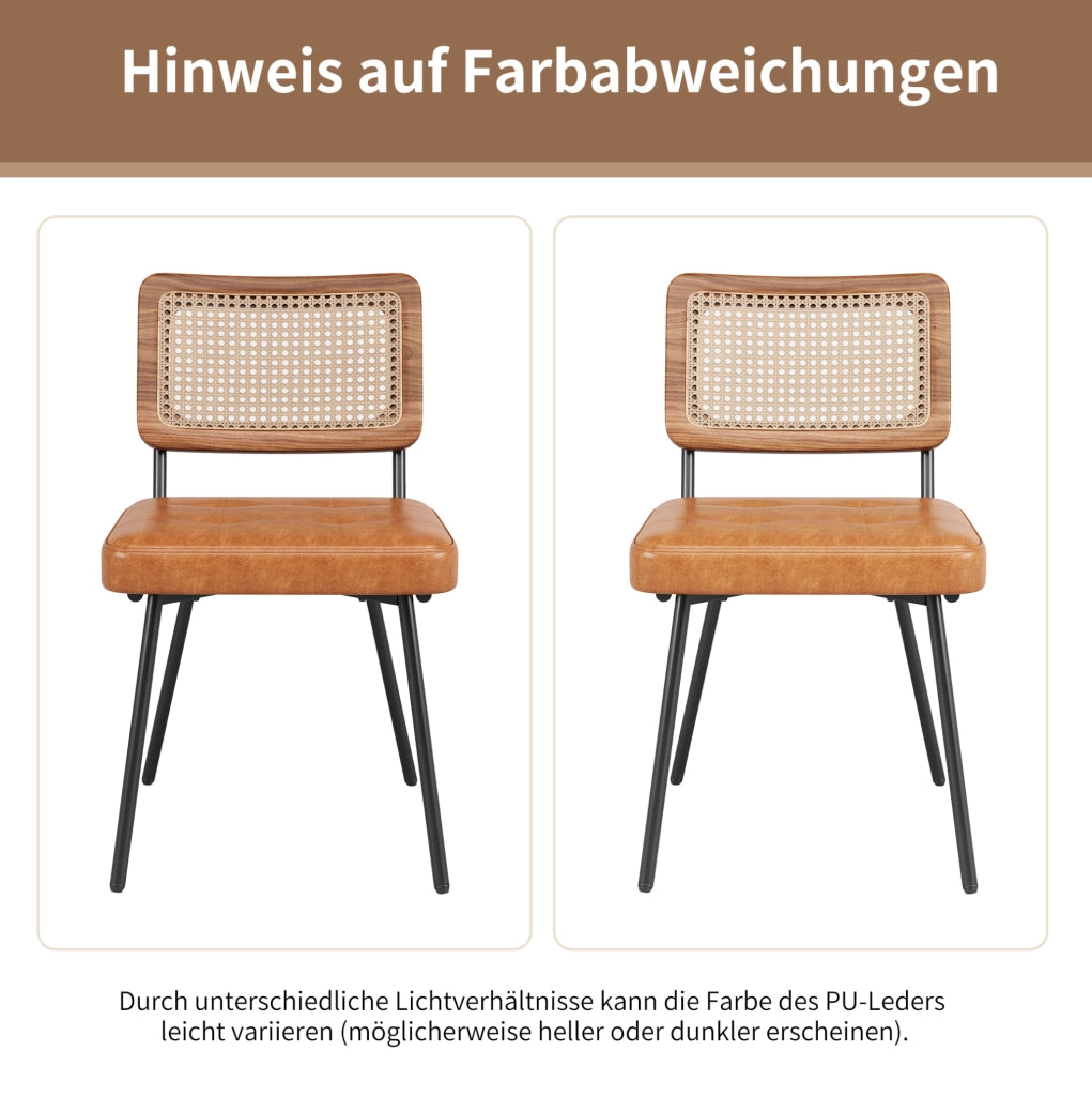 Sedia da pranzo ergonomica in PU e rattan PE marrone