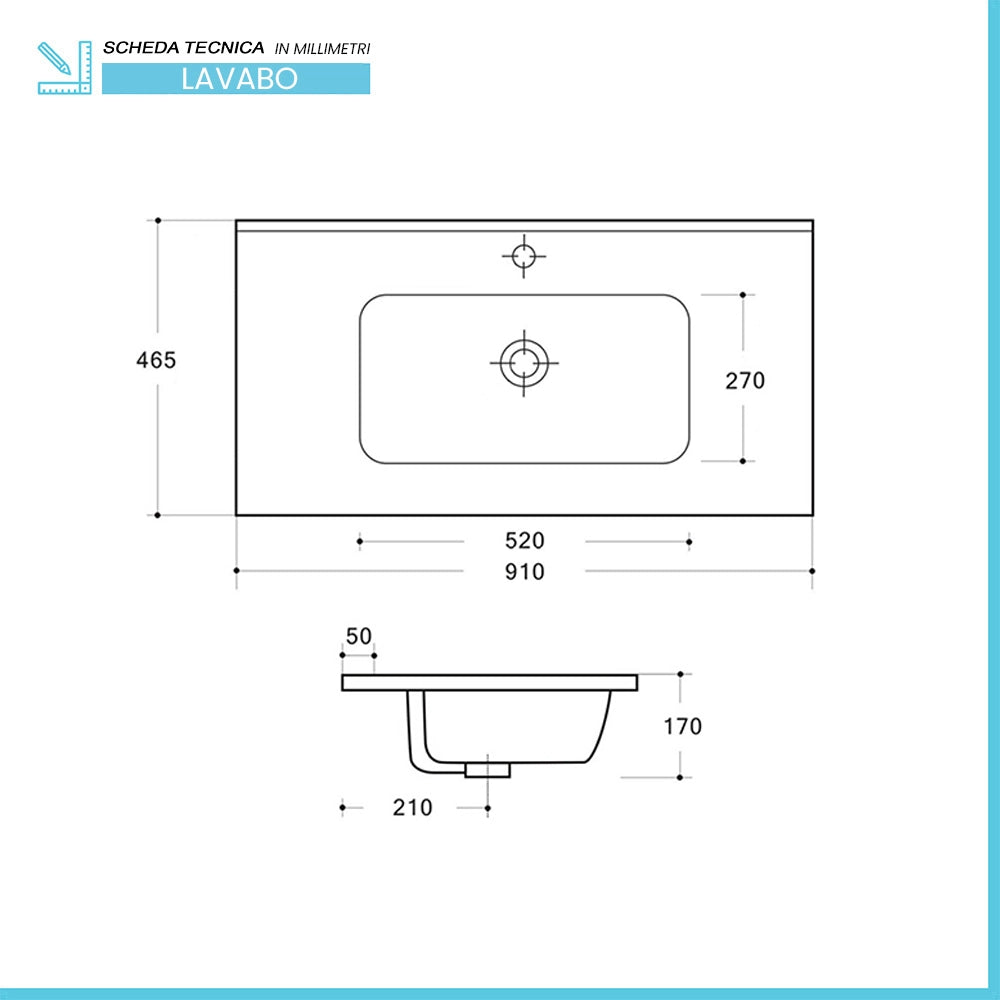 Mobile bagno sospeso 90 cm blu petrolio cannettato Bali