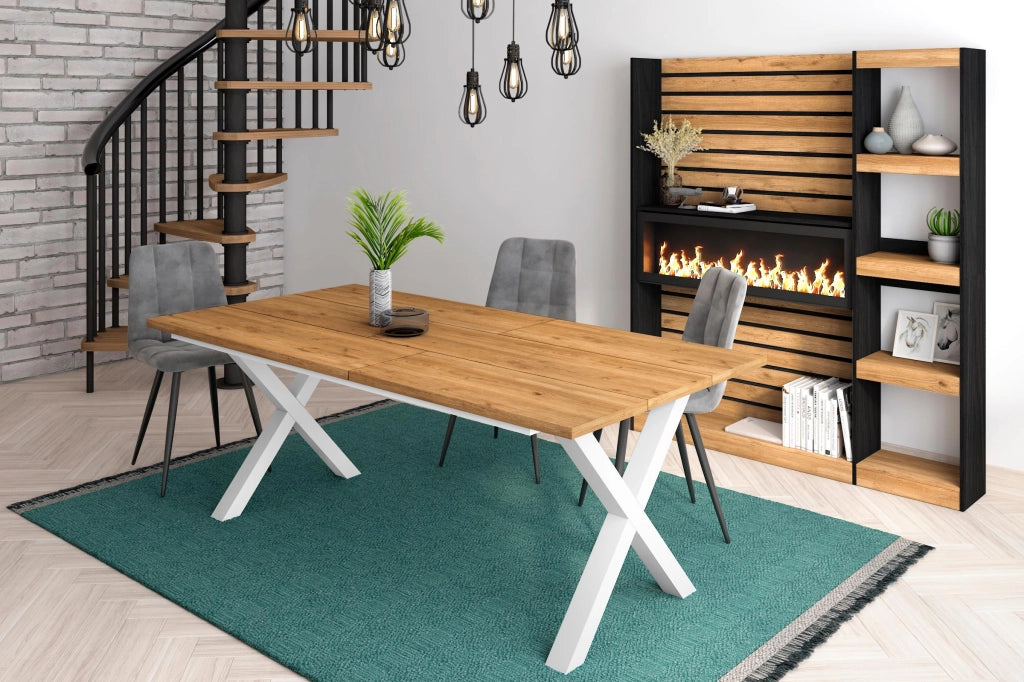 Tavolo da pranzo, 10 posti, 194x90x75cm, Robusto e stabile, struttura e gambe solide, colore Rovere RF1097