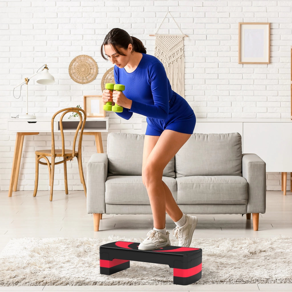 Step Fitness Regolabile 3 Altezze ¨C zephmum ¨C Plastica Rosso e Nero 80x31x10/15/20 cm