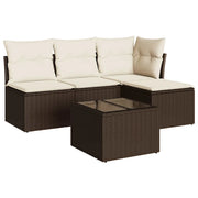 Set Divano da Giardino 5 pz | Set Salotto da Giardino con Cuscini Marrone in Polyrattan