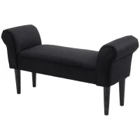 Panca Fondo Letto Imbottita con Braccioli Arrotolati, 102x35x51cm, Nero