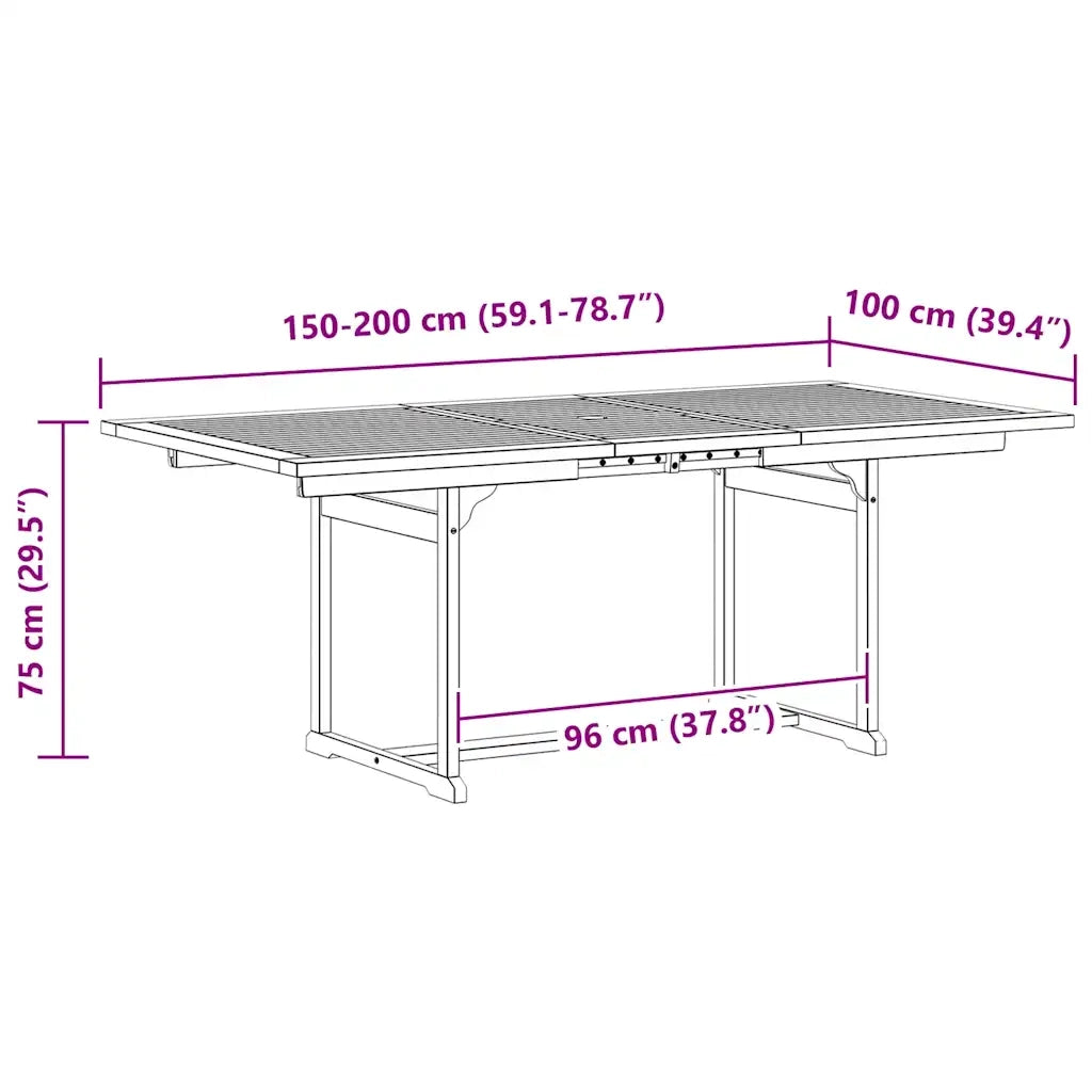 Tavolo da Pranzo per Esterni (150-200)x100x75cm Massello Acacia cod mxl 34428