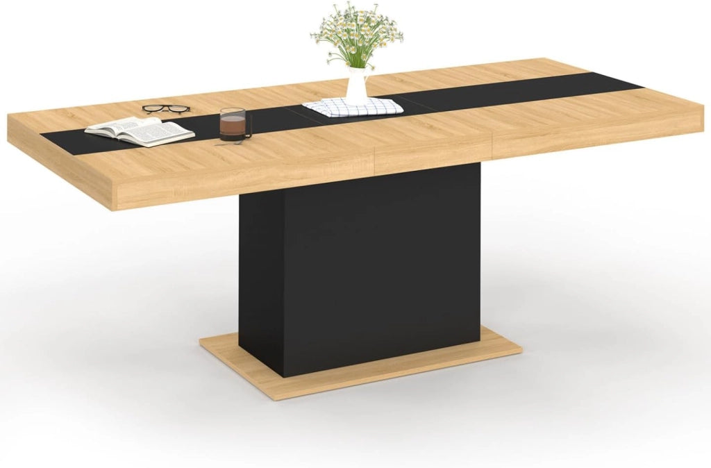 Tavolo da pranzo rettangolare allungabile EDEN 6-10 persone in legno e fascia centrale nera 160-200 cm