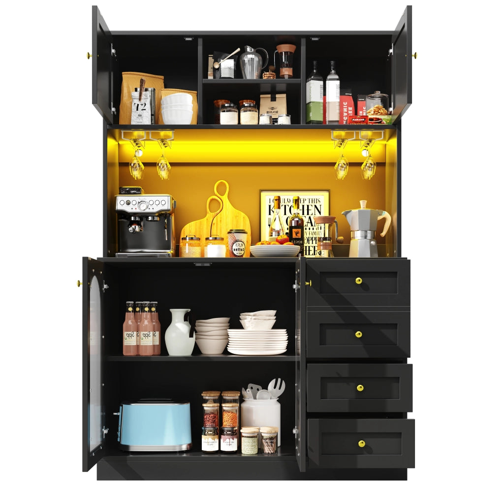 Credenza Buffet con LED ¨C MINIMAL ¨C Nero/Bianco, 4 Ante, 120x40x188 cm