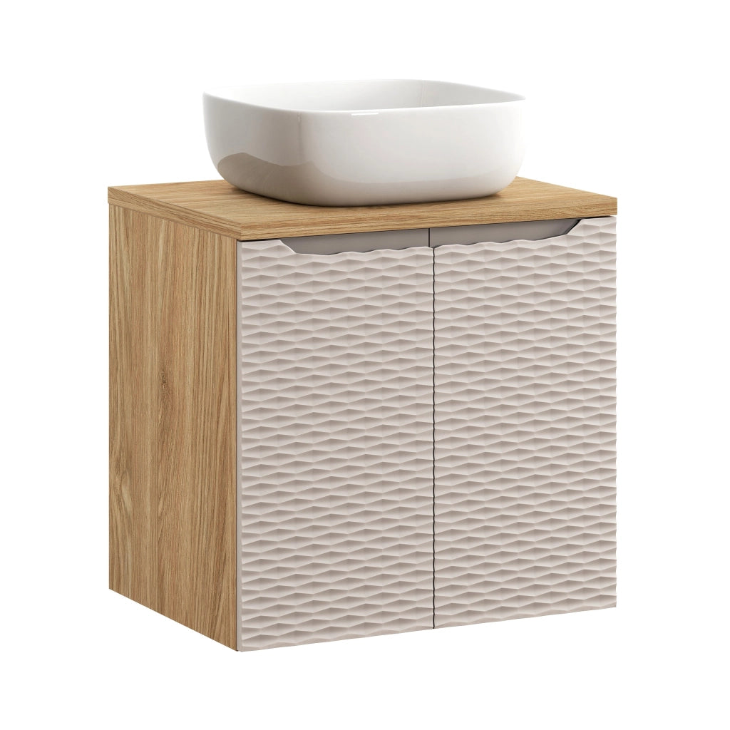 Set mobili bagno 60 cm con piano e lavabo da appoggio Smile Ocean Beige 60 x 1401 x 46 cm