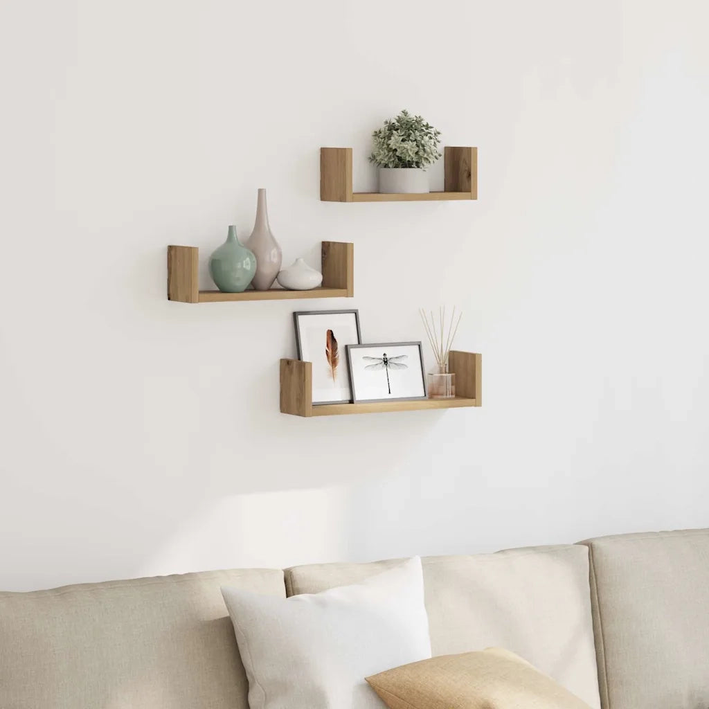 Mensole a Muro 3pz Rovere Artigianale in Truciolato 853316