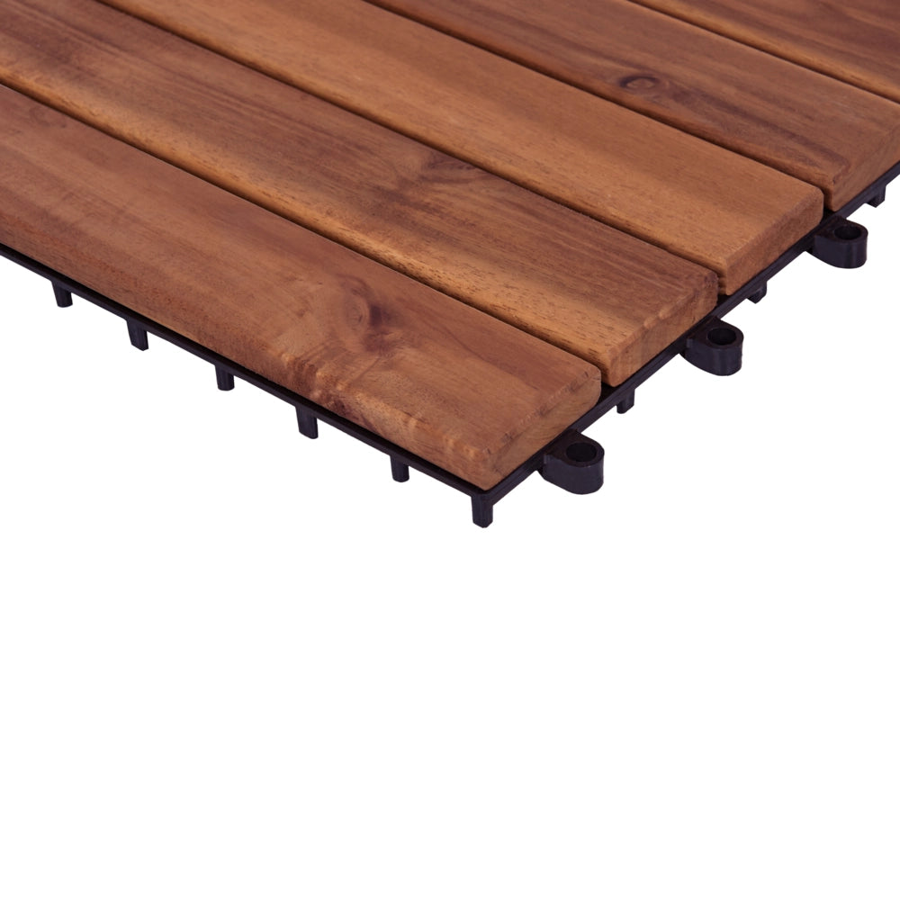 Pavimento in legno di acacia certificato marrone per esterni con base in plastica resistente all'acqua
