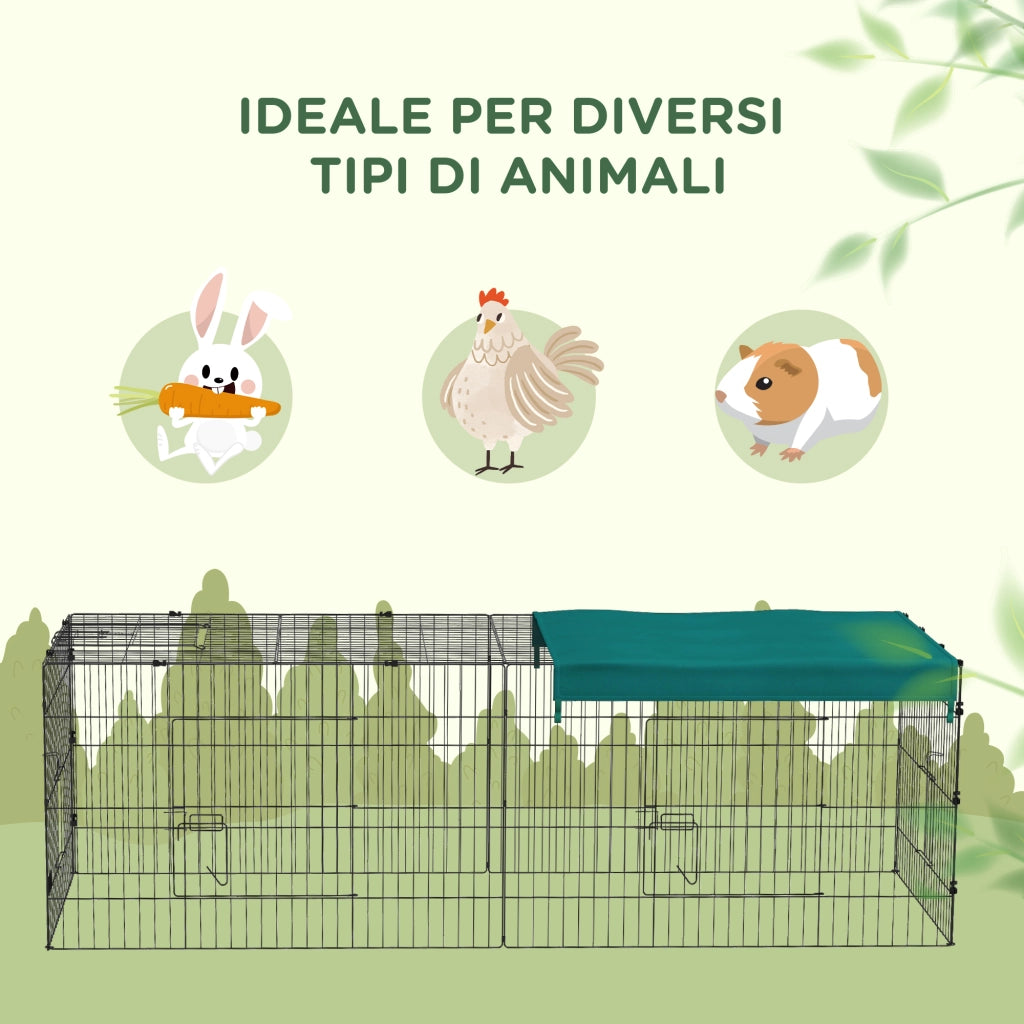 Gabbia per Conigli da Esterno e Interno con Tettuccio in Acciaio, 220x85x70cm, Verde