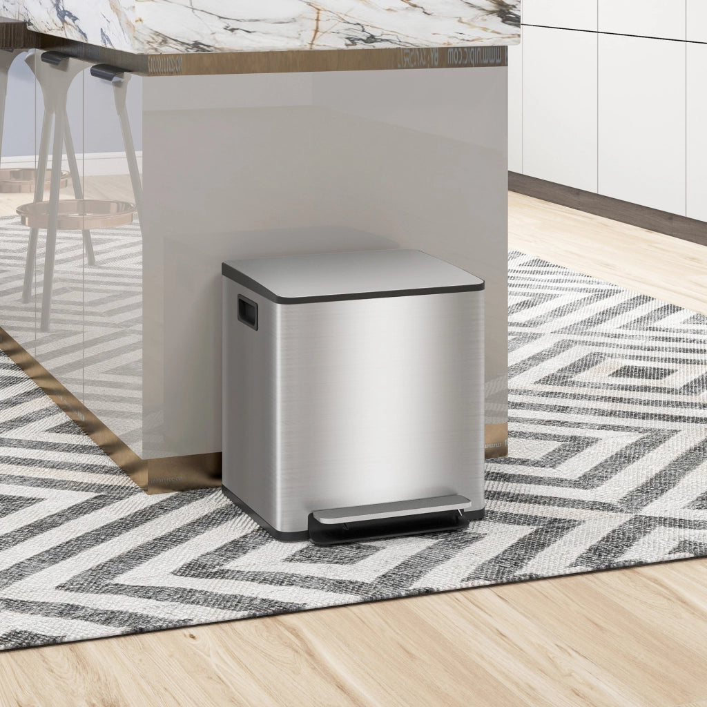 Bidone Immondizia a 2 Sezioni con Coperchio Silenzioso ¨C zephmum ¨C Acciaio Inox e PP, 41.8x36.7x44 cm