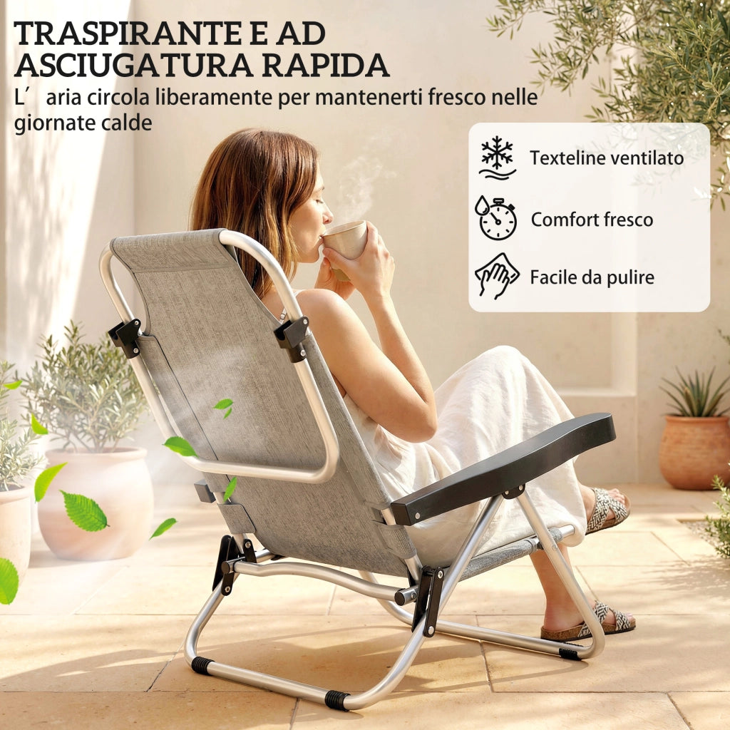 Sedia a Sdraio Pieghevole e Reclinabile ¨C zephmum ¨C Alluminio Grigio 62x61x80 cm