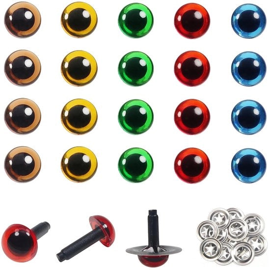 Occhi di Sicurezza 6mm - 20 Pezzi - Fili di Ricambio per Bambolotti - Occhi di Bambola - Nasini di Sicurezza - Viti di Metallo - Scatola di Ricambio Translucida - Occhi di Bambola