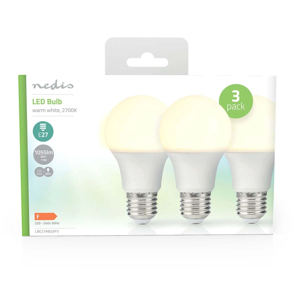 Confezione da 3 lampadine LED 11 W E27 A60 1055 lm smerigliate stile retrò Bianco Nedis