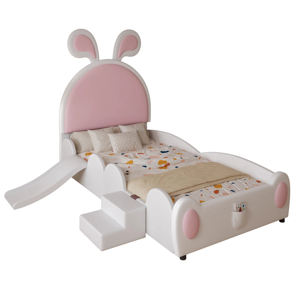 Letto imbottito per bambini con scivolo e scaletta 90x200 cm