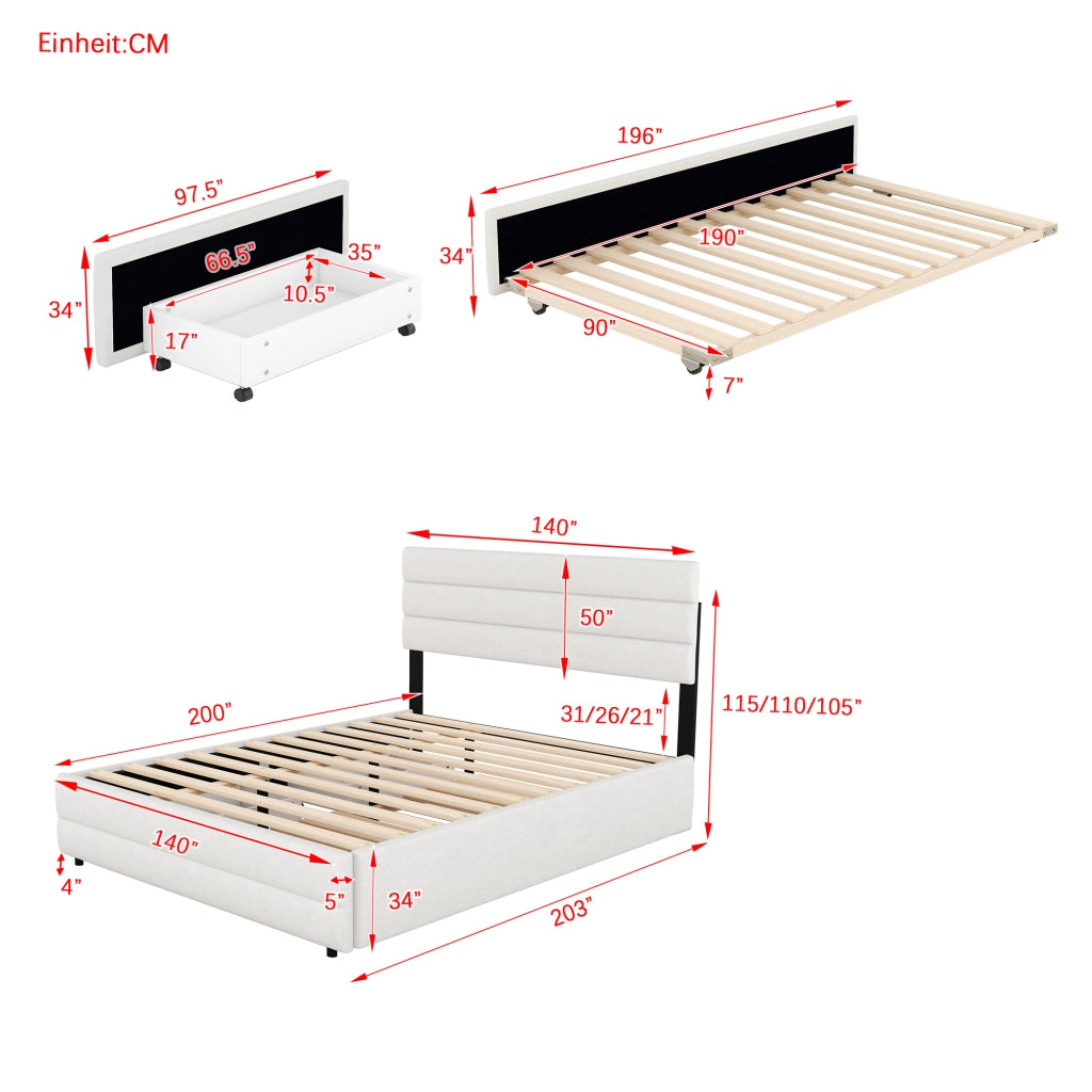 letto piattaforma lino beige 140 x 200 cm
