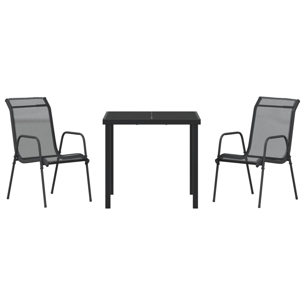 Set da Pranzo da Giardino 3 Pezzi Nero Textilene e Acciaio