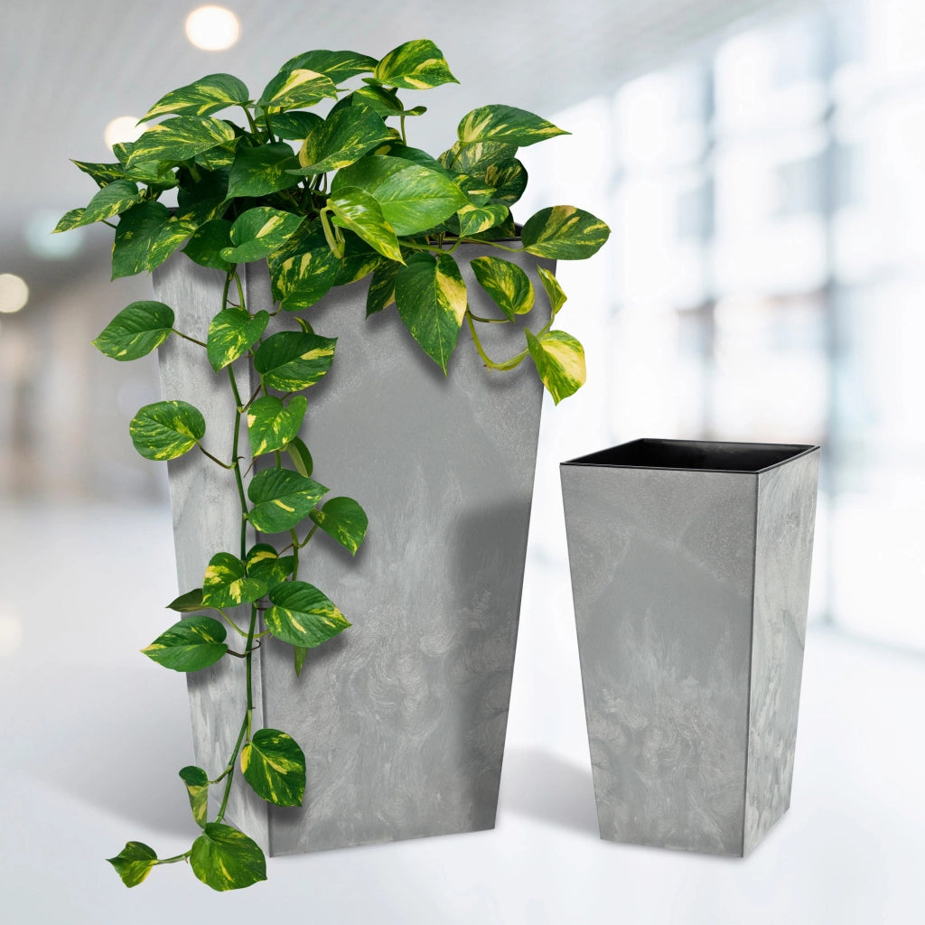 Vaso da fiori KADAX da giardino, 57 cm con inserto, alto, per aiuola, grigio, per terrazzo o balcone.