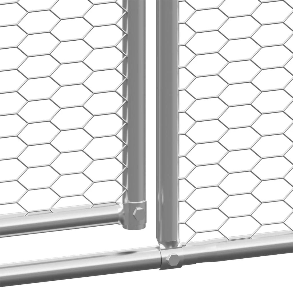 Pollaio recinto per polli da esterno 3 x 8 x 2 m acciaio zincato argento 02_0044018