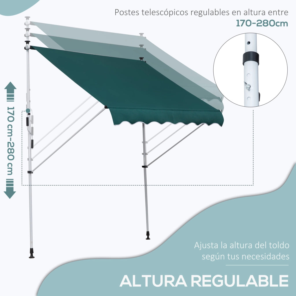 Toldo Manuale Retrattile per Balcone e Terrazzo ¨C zephmum ¨C Verde 200x150x170-280 cm