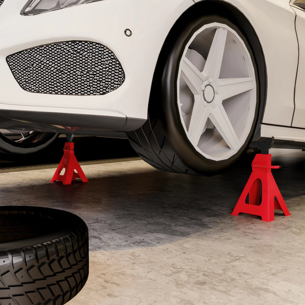 Cavalletti Regolabili per Auto 3 Tonnellate ¨C Zephmum ¨C Acciaio e Ghisa Rosso 29-42.5 cm