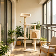 Albero tiragraffi beige 114 cm con nicchia, amaca e piattaforme