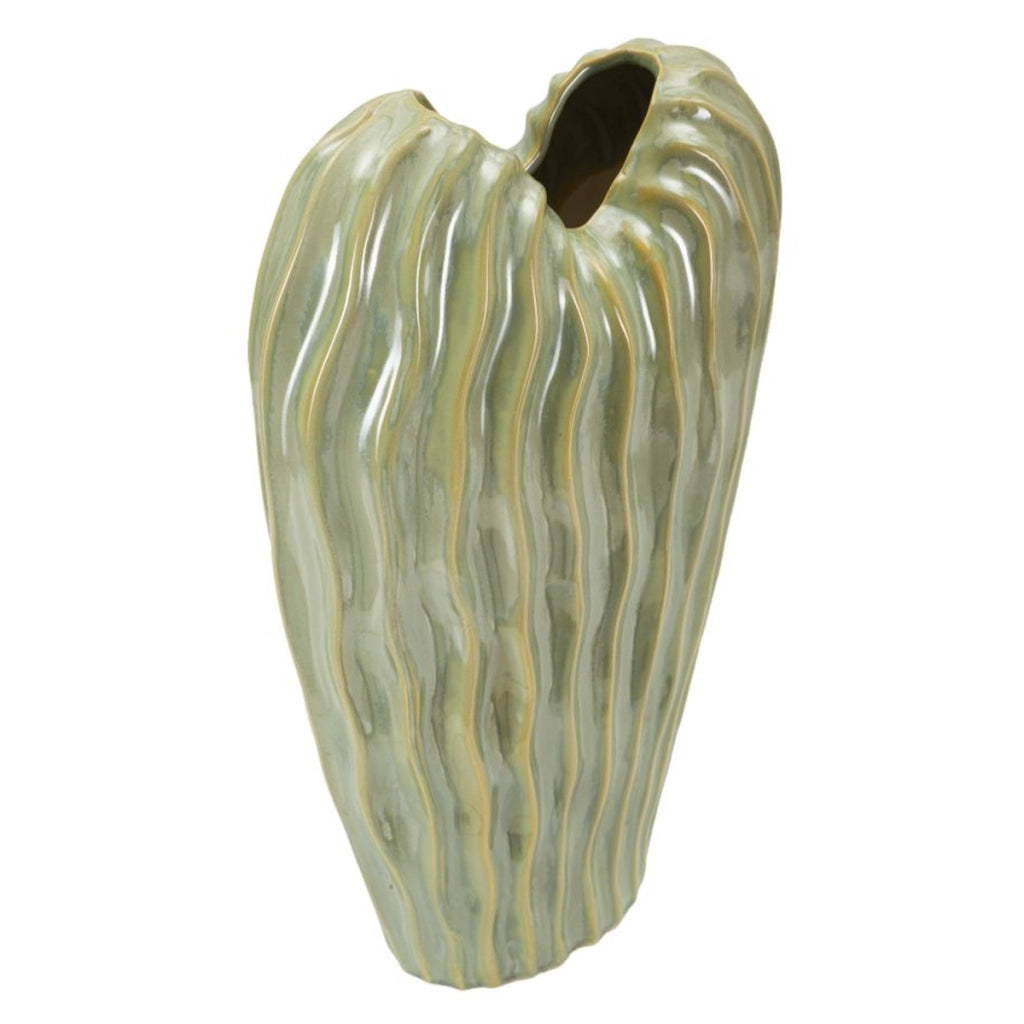 Vaso Decorativo VKH840, Verde, Ceramica, 22x10x39 cm