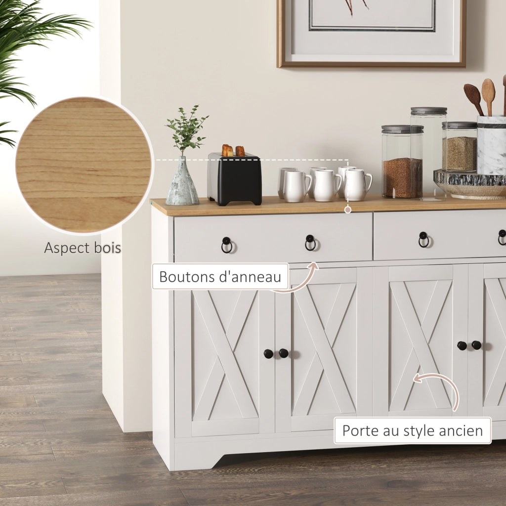 Credenza con 2 cassetti e 2 ante ¨C Xylo ¨C stile country bianco con ripiani regolabili