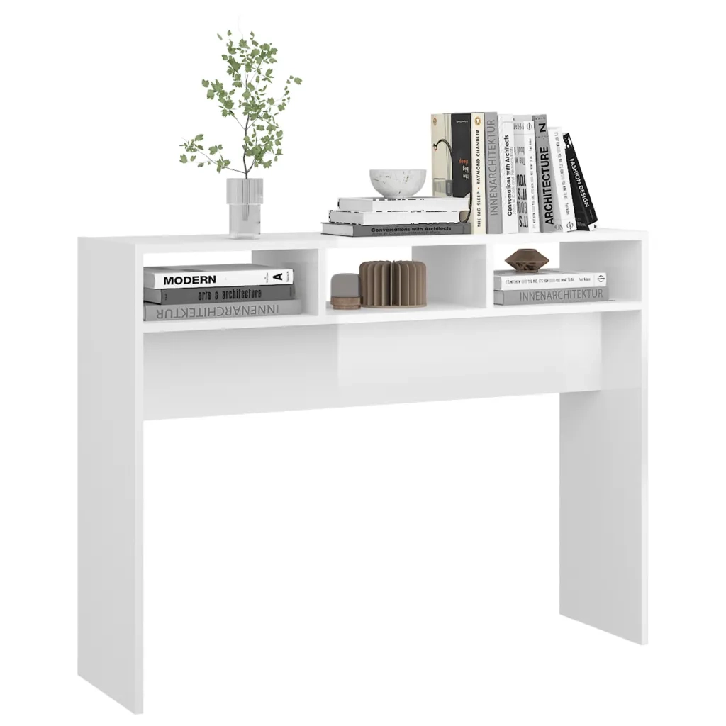 Tavolino Consolle | Tavolo d'Ingresso Bianco Lucido 105x30x80 cm Legno Multistrato