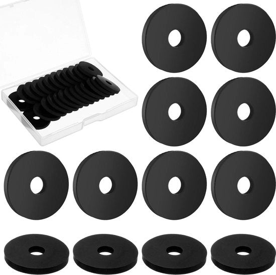 Scatola di supporto elastomero 25 pezzi - diametro esterno 1, diametro interno 1/4, spessore 1/8 - busso elastomero d'assorbimento vibrazioni - fili neri.