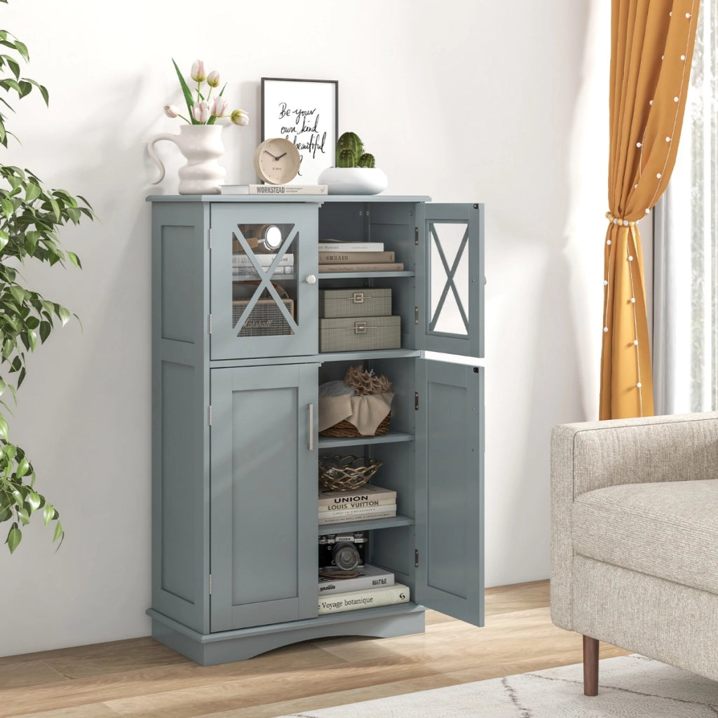 Mobiletto portaoggetti da bagno con ante e ripiani regolabili-Mobiletto da pavimento per bagno 60x30x108cm Grigio