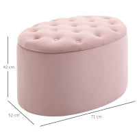 Pouf Contenitore Ovale Imbottito e Trapuntato in Velluto, 71x52x42cm, Rosa