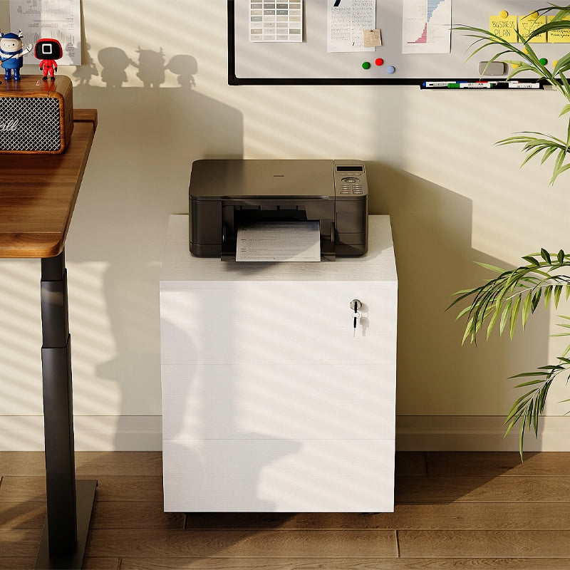 Contenitore da ufficio su ruote con cassetti con serratura, armadio mobile bianco