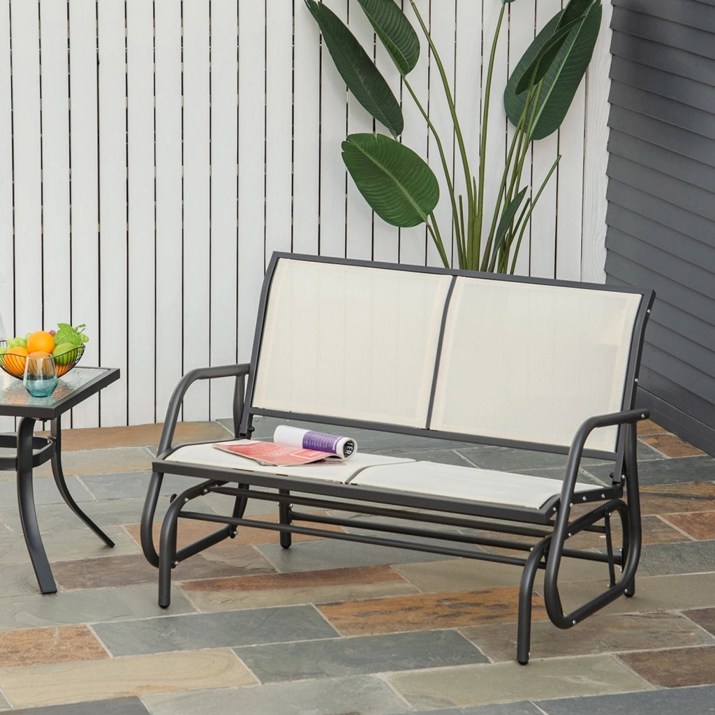 Dondolo d Giardino 2 Posti in Metallo e Tessuto Traspirante  Beige