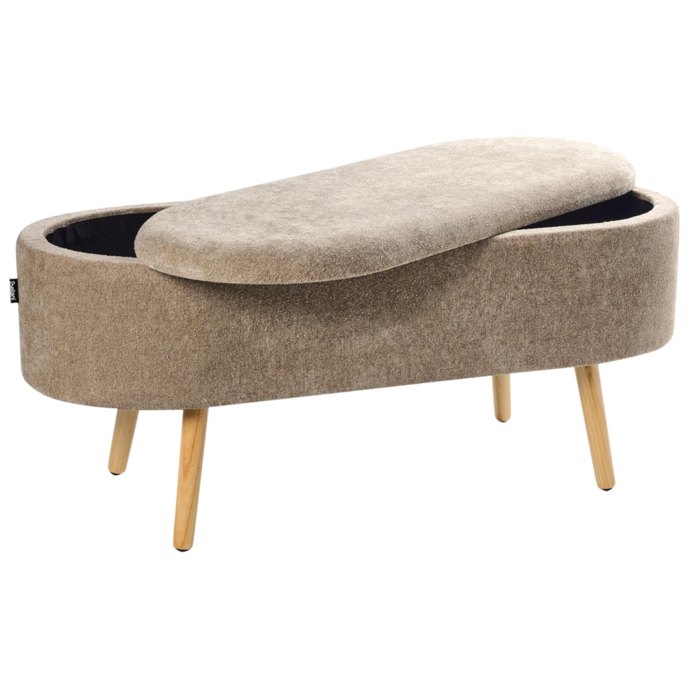 Panca in tessuto cinigliato marrone chiaro con gambe in legno di pino e contenitore per camera da letto, soggiorno e accessori
