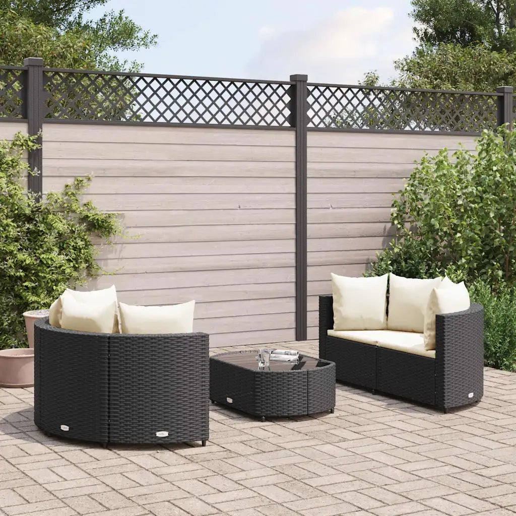 Set Divani da Giardino 5 pz con Cuscini in Polyrattan Nero