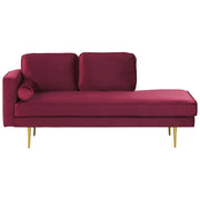 Chaise longue Velluto Rosso Scuro Imbottito Orientamento versione sinistra Gambe In Metallo Cuscino  Design Moderno