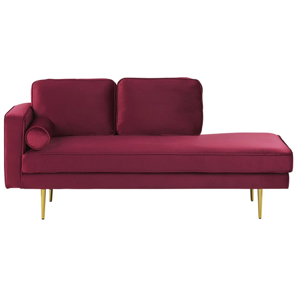 Chaise longue Velluto Rosso Scuro Imbottito Orientamento versione sinistra Gambe In Metallo Cuscino  Design Moderno
