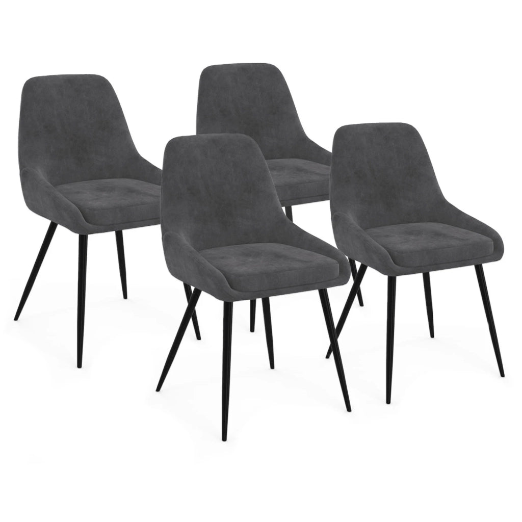 IDMarket - Set di 4 sedie THALYA in velluto grigio scuro con braccioli