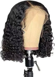Pruik a Krulle con Fronte a Maglia per Donne con Capelli Neri 13x4 con Fronte a Maglia, Capelli Rreali, Bob con Capelli Corti e Krulle con Linea Naturale dei Capelli 10 Pollici