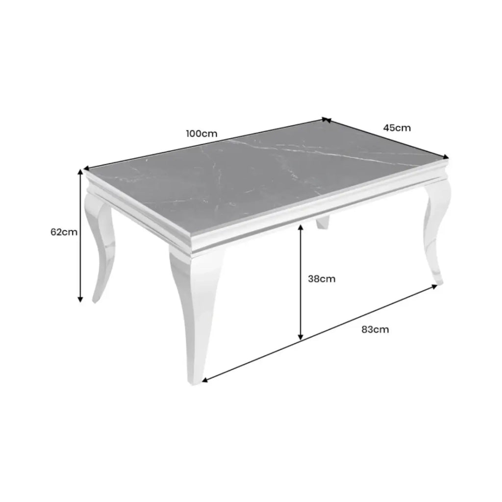 Tavolino basso VELENA 100 cm effetto marmo nero in pietra sinterizzata – Gambe curve argentate