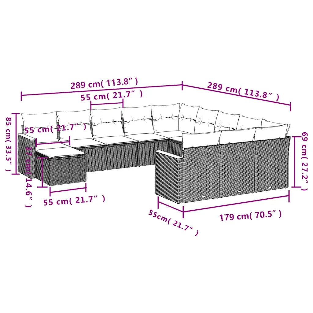 Set Divani da Giardino 12 pz con Cuscini Nero in Polyrattan 3226582