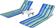 Set 2 Sdraio da Spiaggia con Tavolino, Tappettino Spiaggia Pieghevole con Schienale Reclinabile, Poggiatesta e Tasca Posteriore, Portatile con Manico, per Giardino e Campeggio (Blu + verde)