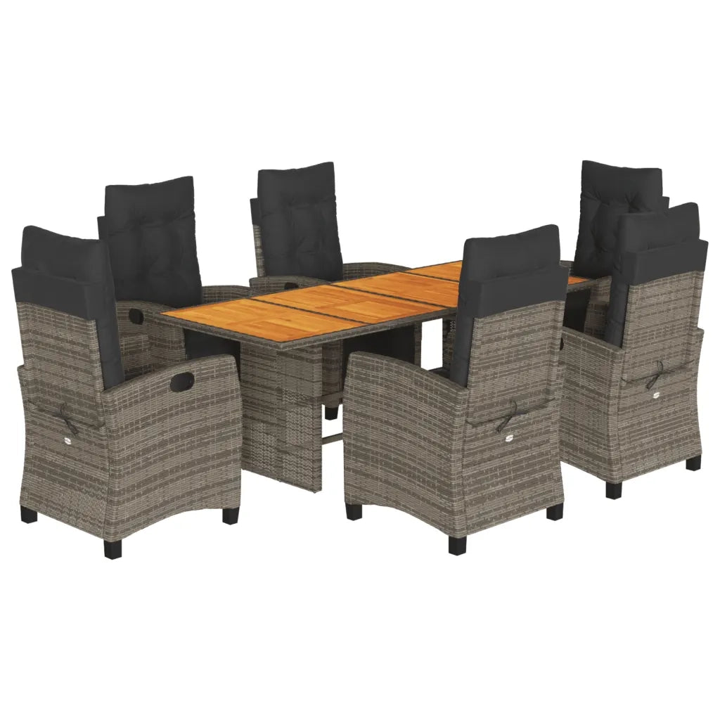 Set da Pranzo da Giardino 7 pz con Cuscini in Polyrattan Grigiocod mxl 111081