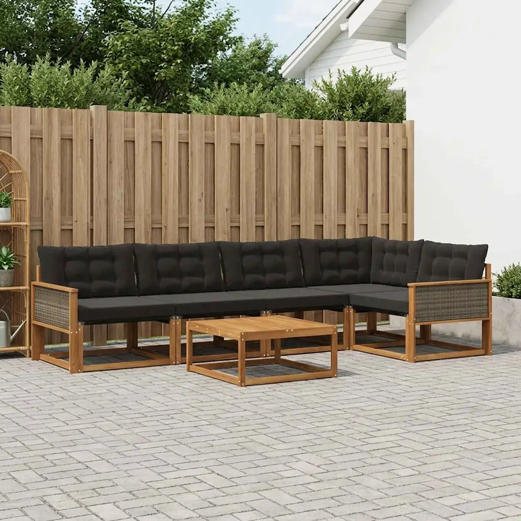 Set di divani da esterno con cuscino 6 pcs Naturale e Nero 3381436